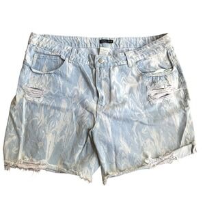 Distressed Marble Cotton Denim Shorts Tie Dye Coastal Womens 38 Waist Size 14/16